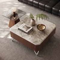 执竹者 中古风 SSL-胡桃方 茶几 0.8x0.8x0.36m 胡桃色+超晶石台面
