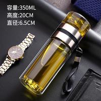 欧因 高硼硅双层分离泡茶杯子透明茶水杯隔热礼品玻璃水杯高硼硅玻璃杯 钢本色高硼硅双层350ml