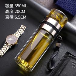 欧因 高硼硅双层分离泡茶杯子透明茶水杯隔热礼品玻璃水杯高硼硅玻璃杯 钢本色高硼硅双层350ml