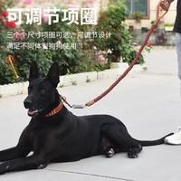 科万鸿 中型大型犬狗狗牵引绳牛皮狗链子金毛德牧防爆冲遛狗绳子项圈 2.5黑色牛皮一套