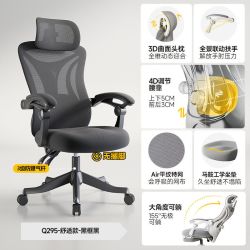 科润 kr_w7 人体工学电脑椅 Q295黑框黑 4D调节腰托+10CM马鞍坐垫+三级气杆