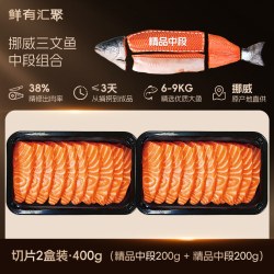 鲜有汇聚 三文鱼挪威冰鲜 当天现切中段生鱼片食材即食刺身鲑鱼 三文鱼中段400g