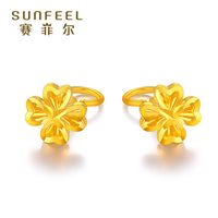 移动端：赛菲尔 四叶草黄金耳钉足金999.9耳圈耳饰显大金耳环黄金