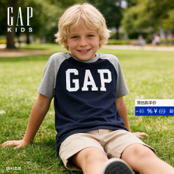 Gap 男女童早秋纯棉logo印花插肩袖短袖T恤 海军蓝