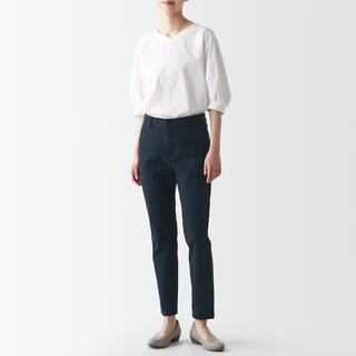 MUJI 无印良品 BEM71C4S 横竖弹力丝光斜纹 藏青色 S 女士休闲裤