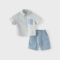 戴维贝拉 儿童五分裤套装2026新款男童短袖衬衫裤子夏装A类中大童