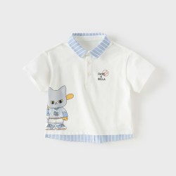 戴维贝拉 男童短袖polo衫儿童2026新款假两件T恤男宝宝上衣夏装A类