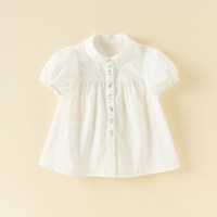 戴维贝拉 儿童衬衫2026夏装新款女童短袖白色衬衣纯棉薄款宝宝上衣