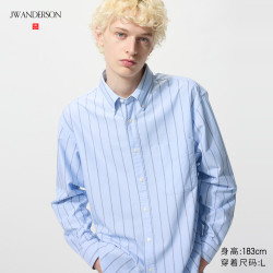 优衣库 男装/女装牛津纺宽松条纹衬衫/长袖衬衣480802 60 浅蓝色 XL /180/108B