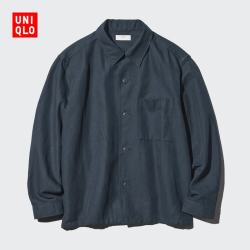 优衣库 男装女装棉麻衬衫式茄克/长袖外套夹克482443 69 藏青色 M