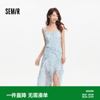 森马 设计感荷叶边晕染碎花雪纺连衣裙 蓝色调00388 XS