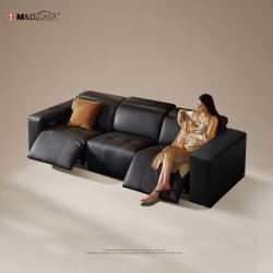 CASA CS KE05 半青皮沙发 2.96米直排无电动 墨翠黑