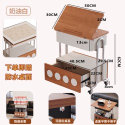 威展 实木茶几折叠倾斜桌面家用沙发边几客厅移动小茶几多功能推车