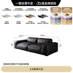 FA SA DI HOUSEHOLD 现代简约极简方块黑胖子客厅意式进口牛皮大黑牛豆腐块沙发