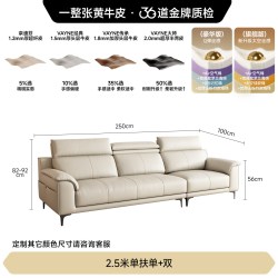 FA SA DI HOUSEHOLD 直排SF1098皮 意式极简进口真皮沙发 2.5米单扶单+双