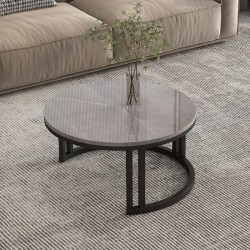SAMEDREAM 实木岩板茶几 CJ0915ZGY 70cm 黑架维克灰