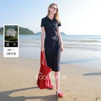三彩 春夏款 女士刺绣连衣裙 短袖收腰A字裙