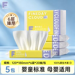 晴天有云6层厚木浆孕婴可用亲肤云柔巾保湿乳霜纸方巾抽纸20抽-DD