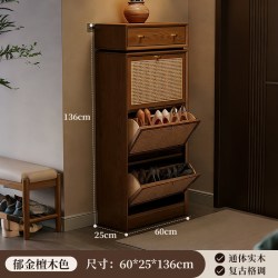 赛杉 中古风 BA56yy 实木鞋柜 60-25-136CM 胡桃色