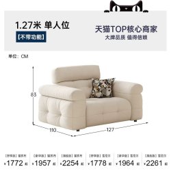 帕沙曼 2000ZF-858猫抓布 功能沙发 1.27米单人位 奶油风