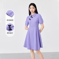 秋水伊人 polo领A字版短袖连衣裙复古气质裙子