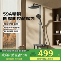 京东京造 白月光Pro淋浴花洒套装 琴键大置物台方管59A精铜 4合1套装枪灰色