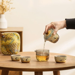 茉舟 敦煌文创飞天快客杯可携式泡茶一壶三杯喝茶旅行户外露营茶具套组 敦煌飞天快客杯