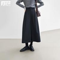 DUIBAI 秋冬七分阔腿女式休闲裤裙裤设计感压褶慵懒宽松裤子