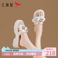 红蜻蜓 女士水钻蝴蝶结拖鞋 夏季外穿一字拖厚底凉鞋子百搭休闲半拖凉鞋