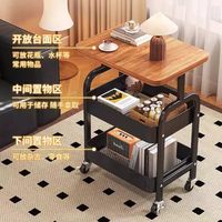 淘工厂 可移动小推车收纳置物架床头柜客厅边几茶几零食收纳架子3层曜石黑