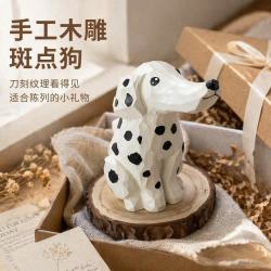 木易 手工木雕腊肠狗可爱书房桌摆饰品礼品彩绘木雕猫工艺品生日礼物 长鼻子斑点狗
