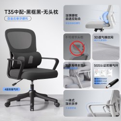 莱克－帝家 T35 电脑椅 尼龙脚 固定扶手 黑框黑