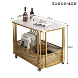 名做 小推车篮子 创意岩板沙发边几 长60*宽40*高55 金色+雪山白岩板