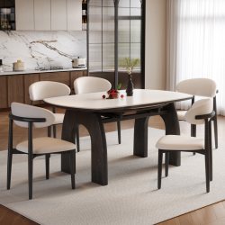 蓝色理想 T20 实木餐桌 120x75x75cm 黑色框架-纯白岩板