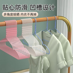 京东快递浸塑衣架防滑无痕加粗 防风耐用阳台家用衣柜收纳衣架 凹槽款蓝色 5支
