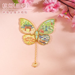 赋闲 新款杭州冰箱贴地标西湖灵隐寺三潭印月特色文创纪念品金属冰箱贴 杭州四季拼接款（礼盒装）