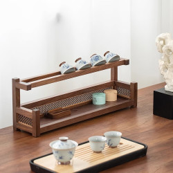 1 黑胡桃木新中式茶杯架子茶具收纳架实木桌面茶桌置物架小型多宝阁 黑胡桃木观澜茶杯架
