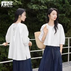 DUIBAI 女式夏装绣花镂空圆领娃娃衫