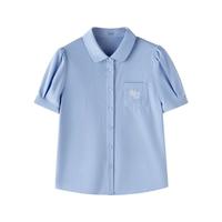 茵曼 纯棉通勤百搭短袖衬衫女2026夏季减龄休闲时尚娃娃领衬衣上衣