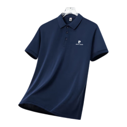 皮尔·卡丹 皮尔卡丹 翻领纯色短袖T恤 藏青色 3XL