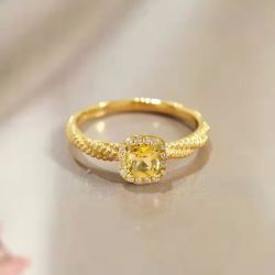 花饰庄园 小方糖黄水晶钻戒指女小众设计感ins风指环18k饰品情人节 小方糖戒指 开口可调节