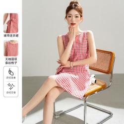 班尼路 春夏度假穿搭甜美a字无袖格子连衣裙子女中款小个子优雅慵懒休闲