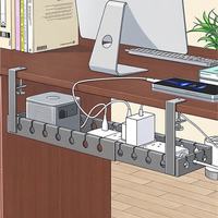 尔思家 网线理线器桌下插排收纳免打孔机柜理线架桌底置物架理线盒收线器 夜幕黑