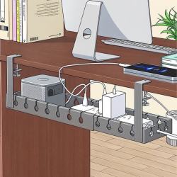 尔思家 网线理线器桌下插排收纳免打孔机柜理线架桌底置物架理线盒收线器 夜幕黑