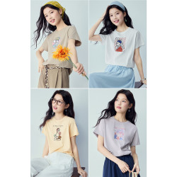 佐丹奴 短袖T恤女新款纯棉名画文艺风印花圆领正肩上衣女13325428