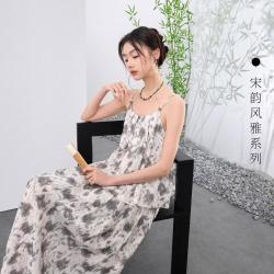 三彩 秋季 新中式套装吊带高腰半身裙 宽松长裙 C