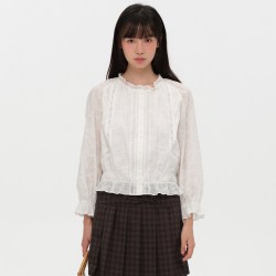 Omont 女士荷叶领九分袖衬衫 1J0423C02X1