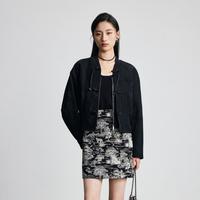 三彩 25秋季醋酸V领宽松提花外套女