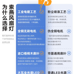 索燕 新款实木风扇灯中古风客厅卧室餐厅吊灯静音护眼无频闪吊扇灯
