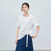 爱依服 唯品专属中长宽松休闲圆领棉T恤